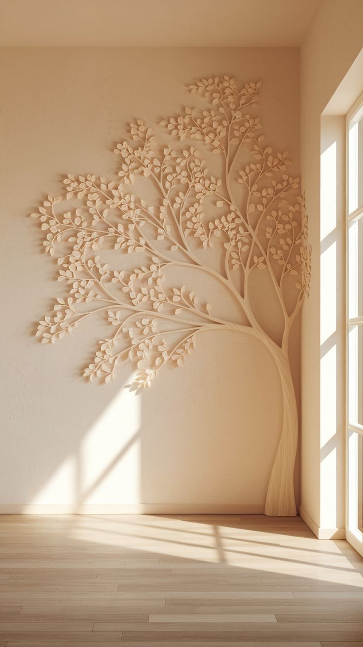 introduce wall decor with tree inspired forms that…